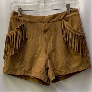 Hollister Brown Suede Like Womens Fringe Shorts Pockets Size 1